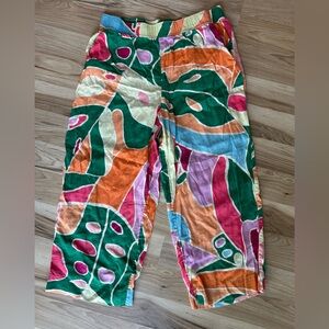 Christian Siriano 100% LINEN Pants Sz XL High Rise Abstract Colorful Wide Leg